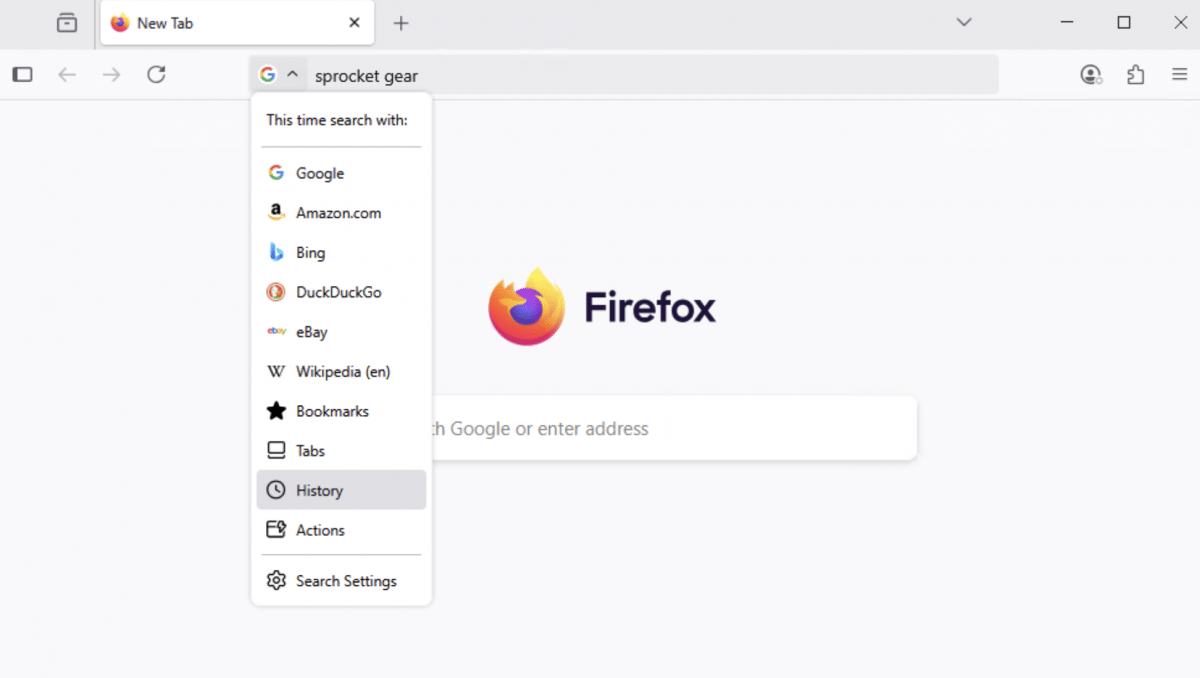 Firefox: Change search engine in the address bar