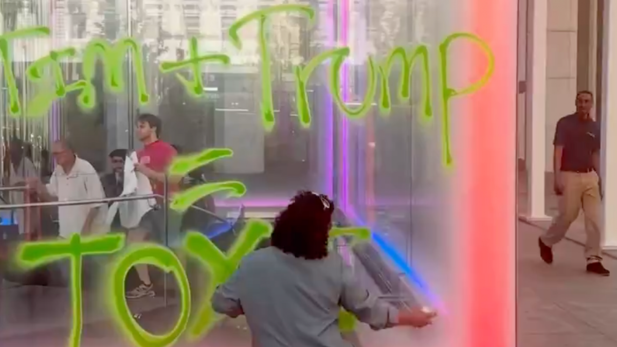 "Dump Trump": Climate protest to Apple's New York flagship shop